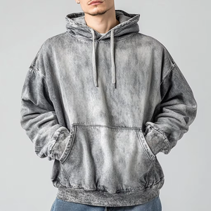 Sweat à capuche pour hommes de haute qualité 400 GSM tricoté à l'acide 100% coton coupe surdimensionnée longue hiver Style High Street - Product Image 3