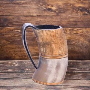 Tasse à bière en corne de buffle biologique fabriquée à la main-Artisan-Designs d'animaux tribaux de forme naturelle sculptée (écologique) - Product Image 5
