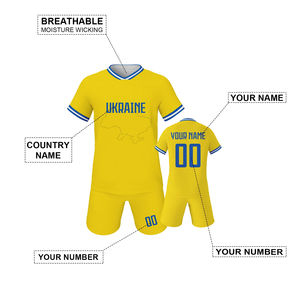 Maillot de football pour enfants personnalisé de l'Ukraine 100% polyester à manches courtes motif solide coupe automatisée Logo avant Service OEM - Product Image 2