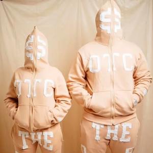 Conjunto de Sudadera con capucha y pantalón bordado con cremallera completa Fabricantes profesionales Nuevo diseño Personalizado Peso pesado 500 GSM - Product Image 1