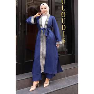 Conjunto de kimono con estampado étnico índigo MSW19251-2 Tops largos casuales de longitud media - Product Image 3