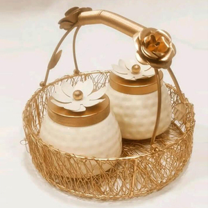 Ensemble de 3 paniers-cadeaux de mariage de style antique élégant en métal de haute qualité plaqué or de conception artistique moderne et créative - Product Image 2