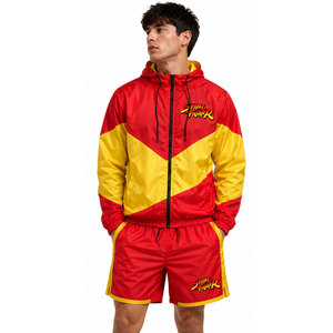 Street Fighter <b>Men's</b> Red Yellow Solid Hooded Windbreaker <b>Jacket</b> Shorts Set Streetwear <b>Summer</b> Breathable Quick Dry Knitted - Product Image 3