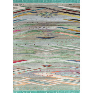 Tapis en laine et soie de bambou noué à la main à motif géométrique bleu Freedom Manchaha pour la décoration de la maison et du salon - Les-8222 - Product Image 1