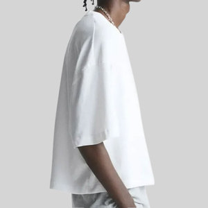 Ropa informal de verano para hombre, camiseta blanca lisa de algodón 100% de gran tamaño personalizable de punto sólido - Product Image 3