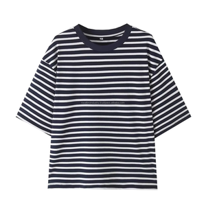 Pull décontracté à col rond pour femmes 100% coton T-shirt à manches courtes en coton - Product Image 3