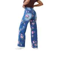 2025 été décontracté taille haute imprimé jean pour femmes ample droit Tube motif fleuri Denim pantalons longs plaine printemps