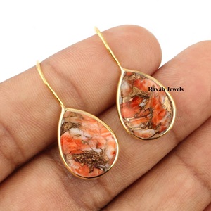 2025 bonne vente classique pierre naturelle femmes 925 argent Sterling plaqué or femmes boucles d'oreilles joli cerceau conception pomme corail - Product Image 1
