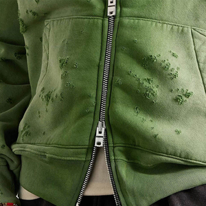 Sweat-shirt à capuche zippé vert pour homme, décontracté, en coton French Terry, avec poches, imprimé par pulvérisation, coupe classique, pour l'automne - Product Image 4