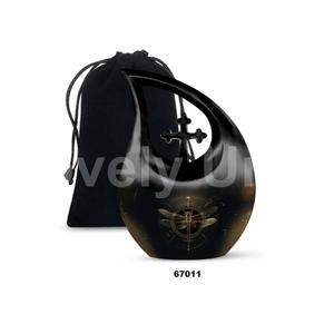 Urne adulte de crémation de libellule de goutte de larme de croix noire pour les cendres humaines avec le sac libre de velours - Product Image 4