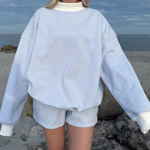 Femmes surdimensionné doux coton col montant pull à col rond sweat personnalisé brodé Streetwear polaire pour l'hiver - Product Image 2
