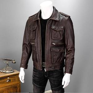 เสื้อแจ็กเก็ตหนังแท้สำหรับผู้ชาย, เสื้อแจ็คเก็ตผ้าใบแคนวาสสีน้ำตาลแดงวินเทจเสื้อโค้ทหนังแท้กันน้ำสำหรับฤดูหนาว - Product Image 5