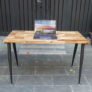 HBWD018 120x60cm Wooden Computer Desk Tram Wood with Iron Cone Legs - Product Image 3