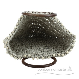 Manico in legno di tela con perline | Stile Boho fatto a mano | Cerniera strisce rosse bianche | Borsa Boutique da spiaggia sostenibile all'ingrosso - Product Image 1