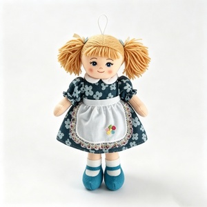customized Soft Fabric Girl Plush Ornament,Mini Hanging Blonde Pigtail Rag <b>Doll</b>,Navy Floral Dress Apron Cloth <b>Doll</b> Pendant Kid - Product Image 2