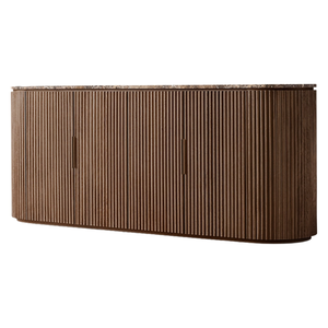 Buffet en bois massif style Art déco français avec portes cannelées, console de salon, meuble de rangement grande capacité, mobilier de bar à domicile - Product Image 3
