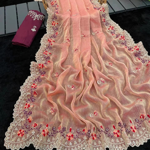 Saree en mousseline de soie de Look exclusif indien pakistanais avec chemisier élégant élégant fantaisie ethnique dernière tenue de fête à la mode femmes - Product Image 1