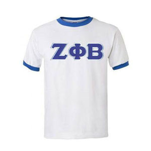 Zeta Phi Beta Camisetas Rayas Trim Chenille Sorority Apparel Algodón suave Bordado Logo Cómodo Ajuste Fiel a la talla - Product Image 4