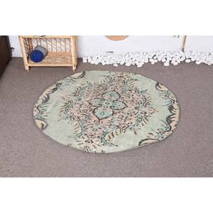 Tapis turc vintage vert et beige 39x39ft motif de couloir plat classique pour décorations de salon - Product Image 1