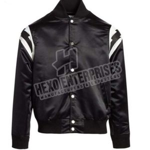 Chaqueta Bomber Negra de Satén de Alta Calidad para Hombre, Cuello Alto, Invierno, Estilo Casual Personalizado, Técnica de Teñido Liso - Product Image 5