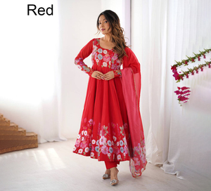 Qualité supérieure Readymade indien Anarkali costume Organza impression numérique robe ensemble pour les femmes naturel Bollywood inspiré en gros - Product Image 1