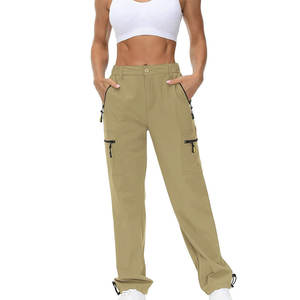 Pantalon cargo surdimensionné confortable pour femmes, taille mi-haute, nylon/coton durable, multi-poches, streetwear formel, personnalisable - Product Image 1