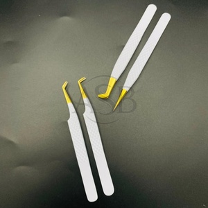 Pinces à cils fines en or blanc 90 45 degrés, en acier inoxydable, logo personnalisé, forte adhérence, pinces à cils pour extensions de cils - Product Image 2