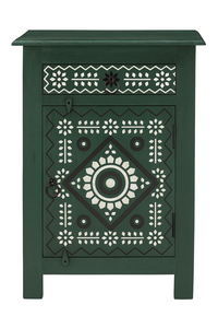 Mesa Auxiliar de Madera Tallada Estilo Bohemio - Mesita de Noche Rústica de Madera Maciza con Patrones Étnicos - Mesa Lateral de Estilo Vintage para Dormitorios - Product Image 4