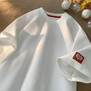 T-shirt pour homme en coton tricoté lourd, tissu doux, confortable et respirant, streetwear, coupe ample, manches courtes, anti-UV, écologique - Product Image 1