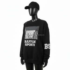 Sudadera Extra Grande para Mujer, de Algodón y Felpa, Color Negro, con Panel de Vinilo en el Pecho, Bordado con Logotipo Personalizado, Transpirable - Product Image 4