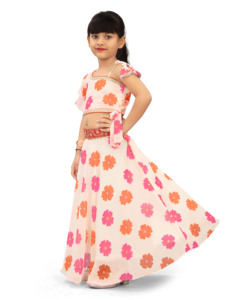 ชุดเลเฮนกาโชลีผ้าออร์แกนซ่าลายดอกไม้สีชมพูหรูหราสำหรับเด็กผู้หญิง ยี่ห้อโชรยัม แฟชั่น |   ชุดเดรสยาวสไตล์ร่วมสมัยสำหรับเทศกาลดีวาลี - Product Image 5