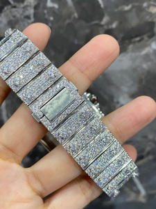 เคสสแตนเลสสีเงินแบบแอนะล็อก41มม. แบบพรีเมี่ยมนาฬิกาข้อมือเพชรโมอิสแบบกำหนดเองได้วันที่สไตล์ฮิปฮอป - Product Image 3