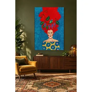 Fida Femme aux cheveux roux, raisins et oiseaux, impression sur toile - Product Image 2