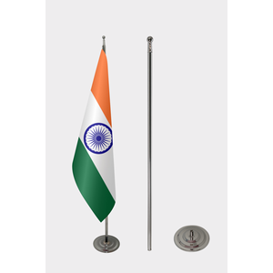 Drapeau de table officiel d'Inde imprimé numériquement avec mât en aluminium, fabriqué en polyester, soie et plastique - Product Image 2