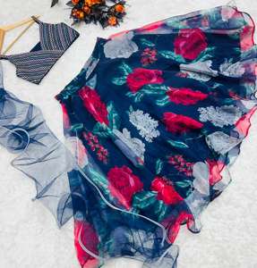 Más hermoso de la India Étnico Floral Impreso Lehenga Organza Net Party Wear Boda Choli Secuencia Cording Bordado Trabajo - Product Image 2