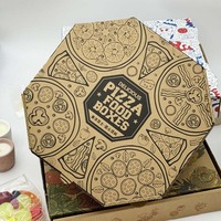 Carton d'emballage en papier ondulé imprimé personnalisé bon marché noir 12 18 pouces boîte à pizza octogonale ronde kraft avec logo