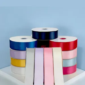 25 yard 100% Polyester Satin ribbon roll flower Gift Wrapping Plain Single Double Face Satin Wired ribbon