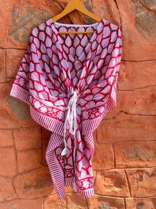 Femmes coton biologique fait à la main robe d'été feuille rouge imprimé haut court peignoir vêtements de plage caftan décontracté robe de nuit taille naturelle - Product Image 3