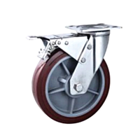 Roue pivotante robuste en polyuréthane de 200 mm (8 pouces), en acier inoxydable SUS 304, pour chariot industriel, rouge prune, capacité de charge de 400 kg