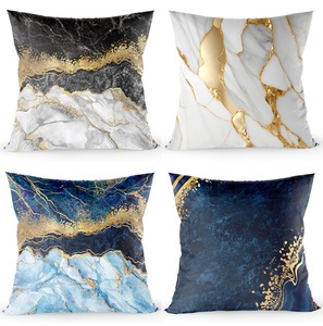 Housse de <span class=keywords><strong>coussin</strong></span> décorative en marbre, bleu <span class=keywords><strong>or</strong></span>, peau de pêche, avec veines dorées, sac Opp imprimé Microstar - Product Image 2