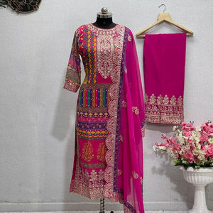 Costume salwar élégant de couleur maltée en impression numérique et travail manuel de la pierre avec tissu georgette pour les femmes pakistanaises indiennes - Product Image 1