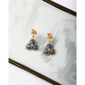 Vintage Starry Night Trio <b>Earrings</b> with Lapis Lazuli 18K Gold Diamond Drop <b>Earrings</b> for Weddings - Product Image 2