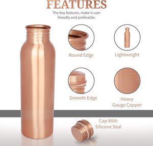Premium Copper Water Bottle with Custom Logo Designer Prints Wholesale for Office Use Ayurvedic Health Benefits <b>Drinkware</b> Lid - Product Image 2