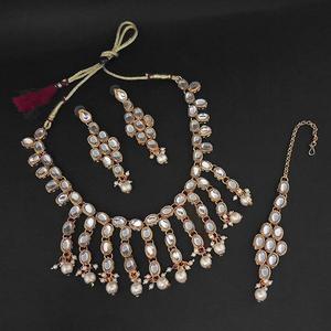 Kriaa White Kundan and Pearl Necklace <b>Set</b> with Maang Tikka <b>Gold</b>-Plated Fine <b>Jewelry</b> - Product Image 1