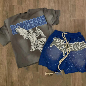 Conjunto de Camiseta y Pantalones Cortos para Hombre, Estampado en Serigrafía, Estilo Vintage, Lavado Ácido, Alta Calidad, Venta al Por Mayor - Product Image 1