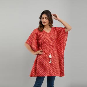Free <b>Size</b> Red Leheryia Print Cotton <b>Kaftan</b> Dress Casual <b>Plus</b>-<b>Size</b> (SHKUP1223) for Day Knee-Length to Floor-Length - Product Image 4