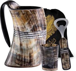 Ensemble de tasses à corne de boisson les plus précieuses avec verre à liqueur et ouvre-bouteille viking tankard agate médiévale tasses à corne abordables - Product Image 3