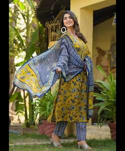 Kurta ethnique en velours imprimé PURE VICHITRA avec broderie et boutons, longue jupe et dupatta, pour usage quotidien, écologique, prix de gros - Product Image 3