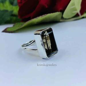 แหวนเงินสเตอร์ลิงทำด้วยมือ925อัญมณีควอตซ์สโมควอตซ์ธรรมชาติสำหรับผู้หญิงการตั้งค่าหนามเตยสำหรับงานแต่งงานแบบคลาสสิก - Product Image 2