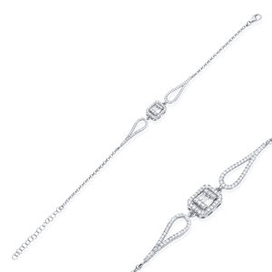 Pulsera de Plata de Ley 925 Turca Hecha a Mano con Diseño de Circonita Transparente en Forma de Baguette Rectangular, Regalo para Mujer - Product Image 2